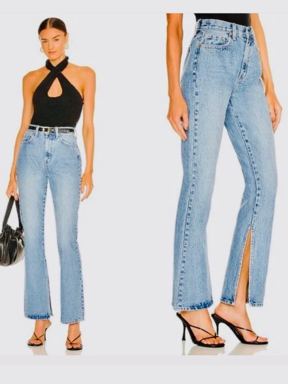 pistola Light Blue High-Rise Split-Hem Flare Jeans 26